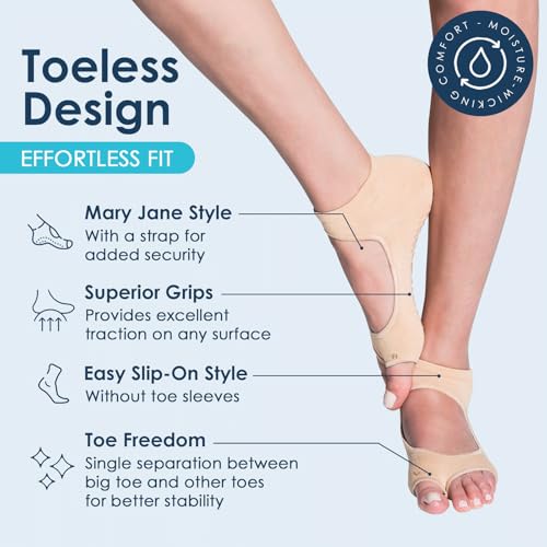 Tucketts Toeless Pilates Socks with Grips for Women, Non-Slip Barre Yoga Socks with Grips, Nude, Sizes 5-13, 1 Pair2