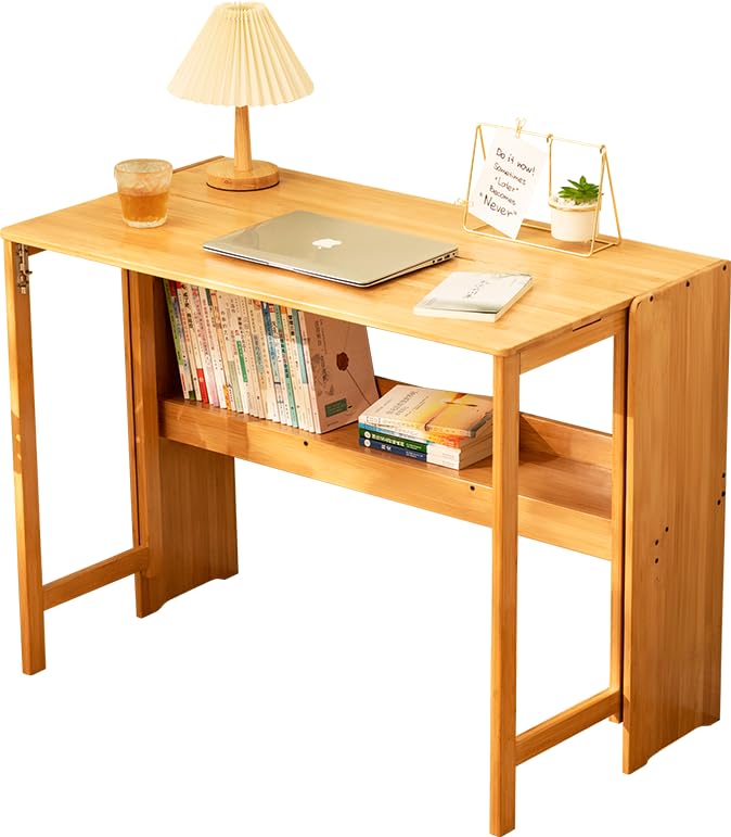 MumaHome Scrivania Pieghevole in Bambù Salvaspazio per Computer, Studio e Cameretta – Tavolo da Lavoro Richiudibile 103x54cm