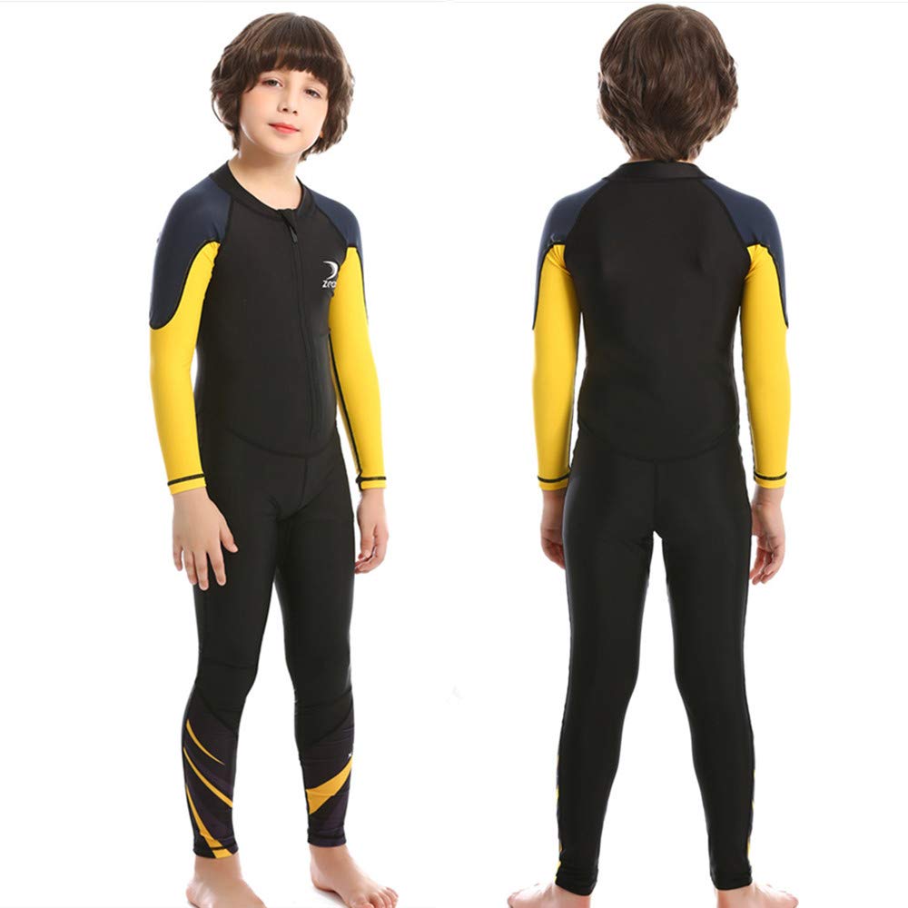 ZCCO Costume da bagno intero per bambini, costume intero per ragazzi e ragazze, costume intero a maniche lunghe, protezione anti-rush per nuoto, bagno, surf (LK-BK-M)
