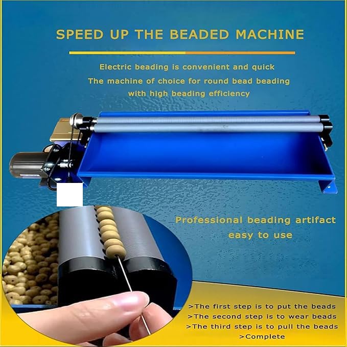 Máquina de cuentas, herramienta semiautomática de enhebrado de cuentas con ancho y velocidad de rueda ajustables, 1450 RPM para manualidades y proyectos comerciales de cuentas