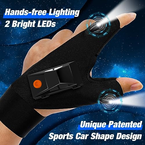 Image of PARIGO LED Flashlight Gloves Gifts for Men Women Christmas Stocking Stuffers for Men Husband Boyfriend Fathers Dad Who Have Everything, Waterproof Lighted Glove Fishing Gift for Birthday Cool Gadgets
