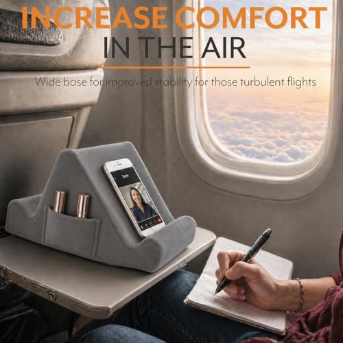 Image of Brookstone Tablet Lap Cushion - Tablet /Phone /Ebook Holder for Bed, Flights, and Travel, Memory Foam Lap Desk for Reading and Hands Free Viewing, Compatible iPad and Kindle Accessories, Grey