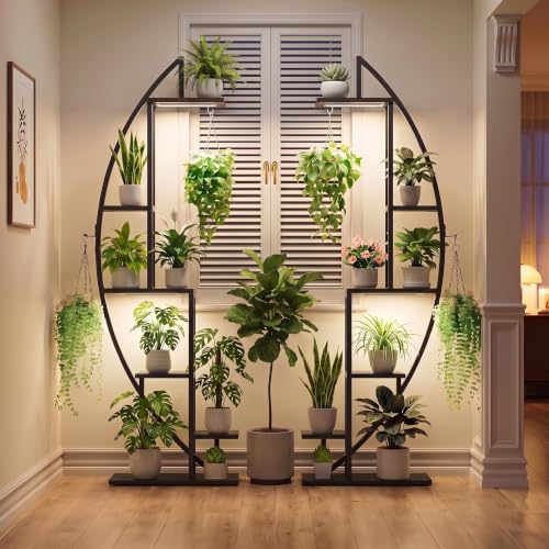 Image of BACEKOLL Plant Stand with Grow Light, 2 Pack Tall Indoor Plant Shelf 6 Tier
