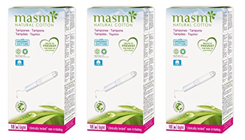 Masmi Tampones aplicadores ligeros de algodón orgánico, libre de plástico, 100% biodegradables, perfumes, hipoalergénicos, sin cloro ni dioxinas (tres cajas de 16)
