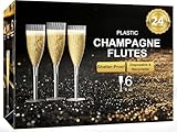 GuanQiao 24 Pack Clear Champagne Flutes, 6oz Disposable Wine Glasses with Long Stem, Reusable Plastic Cocktail Glasses for New Years Eve Party Birthday Wedding Celebration Toasting Drinking