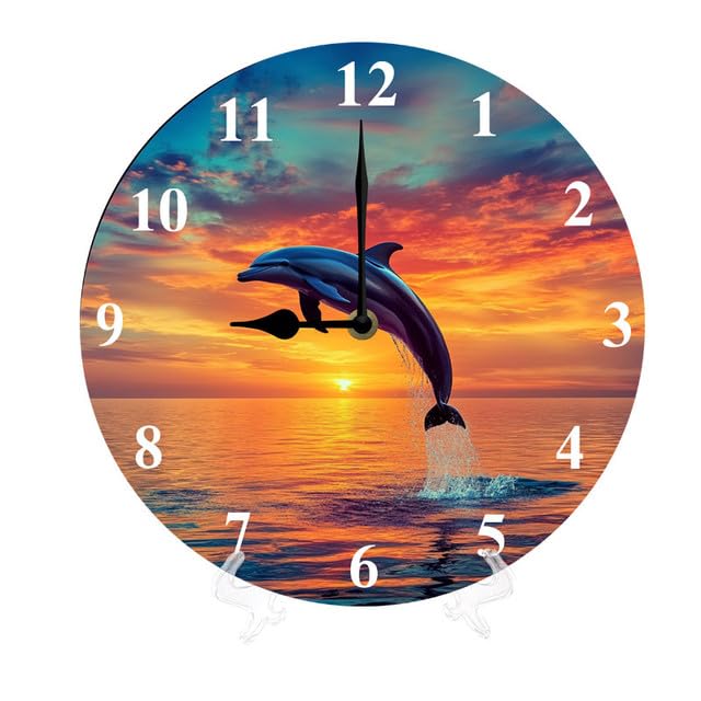 Geroclonup Horloge murale à piles silencieuse sans tic-tac pour décoration de salon, cuisine, salon, salle de bain, bureau - Motif dauphin - 25 cm