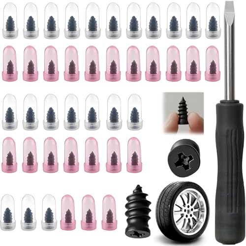 Image of PUSKIU Tire Repair Rubber Nail Kit with 2 Sizes, Screw in Tire Plugs Rubber Screws, Tire Repair Screws for Tubeless Tires, Fast Emergency Tire Repair for Car Motorcycle Bike Truck (40 Pcs)