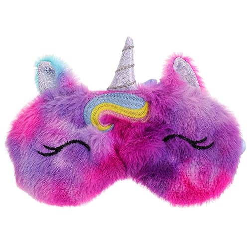HOMSFOU Mascarilla de ojos de felpa para dormir de felpa para dormir de viaje, máscara de ojos transpirable, antifaz para dormir para niños, parche para dormir, niña, caricatura violeta