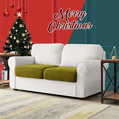 Image of CHUN YI Stretch Couch Cushion Cover Suitable for Armchair Loveseat Sofa, Cushion Seat Slipcover with Spandex Jacquard Fabric, 2pc, Yellow Green