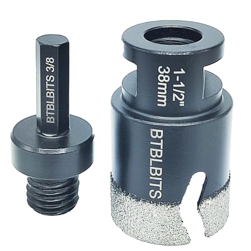 Trépan diamant sec 38mm et adaptateur hexagonal pour percer le carrelage en porcelaine et marbre