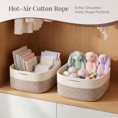4-Pack-Large-Woven-Rope-Storage-Baskets-2-Sizes-Organizer-Bins-Fabric-Cube-Boxes-and-Rectangular-Shallow-Bins-for-Closet-Shelf-Bookshelf-Nursery-Changing-Table-Bathroom-Toys-Home