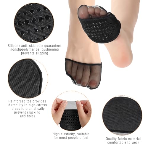 6Pairs Toe Toppers Socks for Women No Show Liner Half Socks for Heels Seamless Grip Hidden Toes Covers Invisible Non-Skid Bottom for Mule Heels Ball of Foot Cushion Socks Women's Toe Cover4