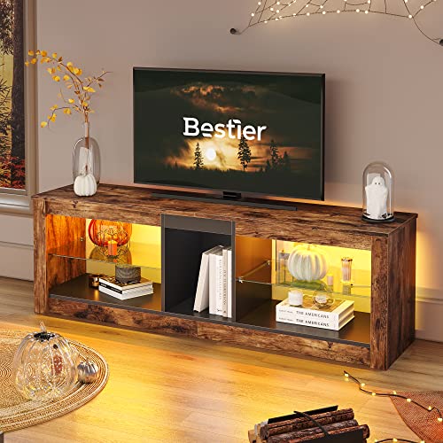 Buy Bestier TV Stand 140CM Modern TV Unit with Glass Shelf RGB