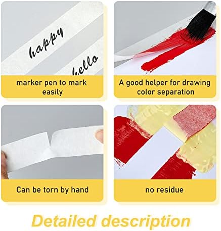 Haohai 3 Rolls 12mm x 50m White Artist Tape, Drafting Tape, Painting Masking Tape, Removable Crepe Paper Tape for Painting, Arts, Office (3)