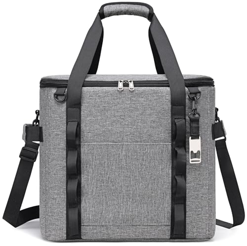 Insulated Soft Cooler Bag 12'x12'x12' Large Leakproof Soft Sided Ice Chest for Travel Beach Camping, 50 Cans Portable Cooler Box for Grocery Shopping, Road Trips, Light Grey