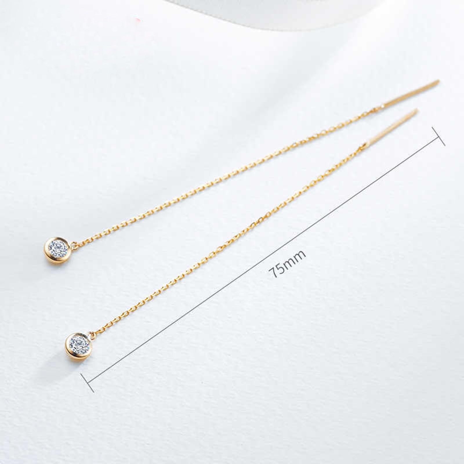 Lange Ohrringe Gold 375/585/750 Damen, Kette Ohrringe Frauen mit Erstellter Diamant, Hochzeit Echtschmuck