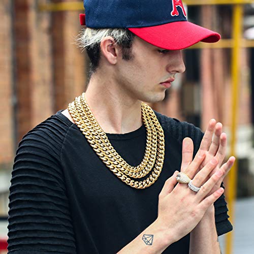 Py Bling Mens Heavy Miami Cuban Link Chain Choker 14K Gold Plated Hip Hop Thick Stainless Steel 8Mm-16Mm Necklace/Bracelet (10Mm,22) #TOP4