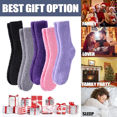 Image of CHOWISH Womens Fuzzy Slipper Socks Super Soft Microfiber Fluffy Cozy Winter Warm Fuzzy Crew Socks