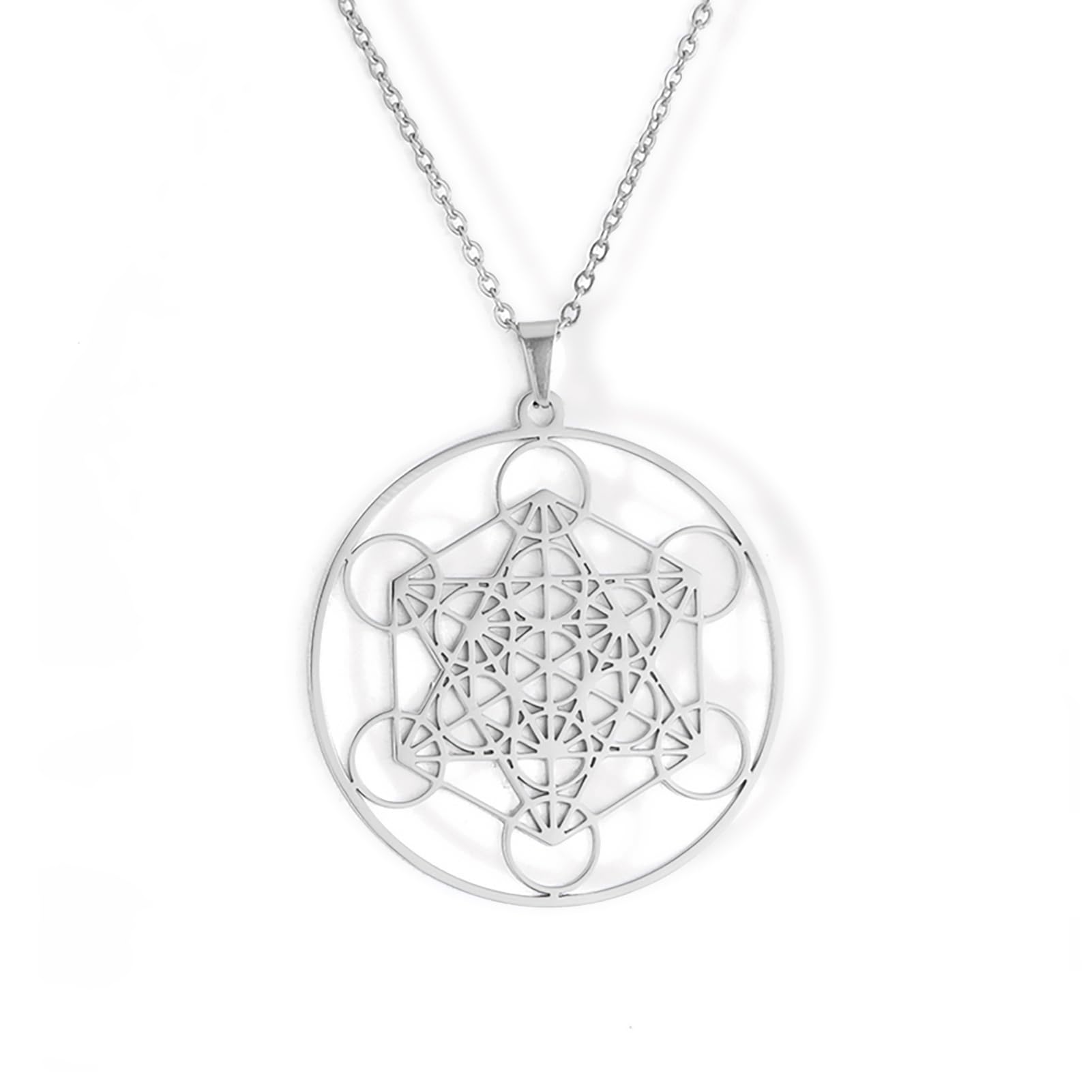 Amaxer Metatrons Cube Necklace for Women Star of David Archangel Metatron Protection Statement Hollowed Out Stainless Steel Chain Pendant Charm