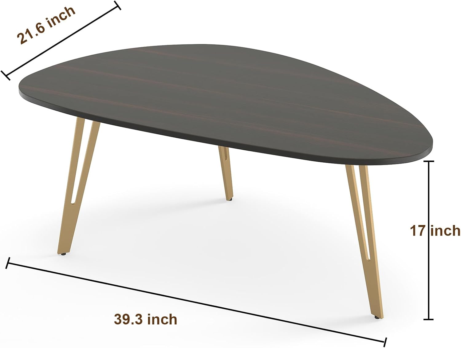 Manora Simple Dark Brown Oval Wood Coffee Table with Gold Legs, Modern Tea Table for Living Room or Office, Cute Small Center Table for Compact Space