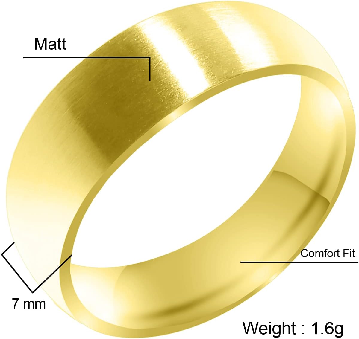 Everstone Custom Personalize Fingerprint Engrave Matte & Brushed Dome Ring Male Female Men Women His Her Groom Bride Promise Ring Wedding Bands Titanium Ring Color: Yellow Gold Sz