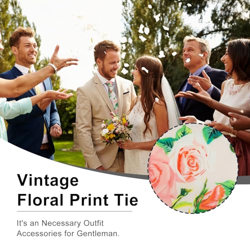 Image of Luckyvestir Mens Ties, Sage /Dusty Blue /Pink Floral Ties for Men, 2.76 inch Cotton Flower Necktie for Wedding /Groomsmen /Party