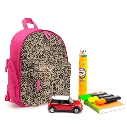 Antique Background Printing Backpack for Men Women, Durable Small Bookbag Lightweight Daypack for Travel, Hiking, Pink-style3