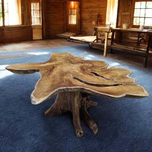 Kinaree Beistelltisch mit Baumscheibe ALOR Setar - 100cm Beistelltisch aus massivem Teak in rustikaler Optik, die Tischplatte wurde aus einem Teak-Baum Querschnitt gefertigt (50x90-100cm)