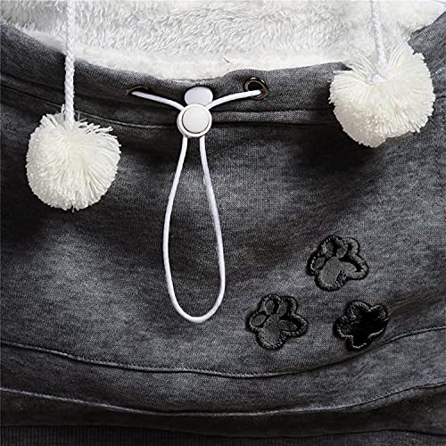 ShallGood Damen Kapuzenpullover Sweatshirt Herbst und Winter Long Sleeve Hoodie Pullover mit Katze/Hund Tasche A Grau DE 36