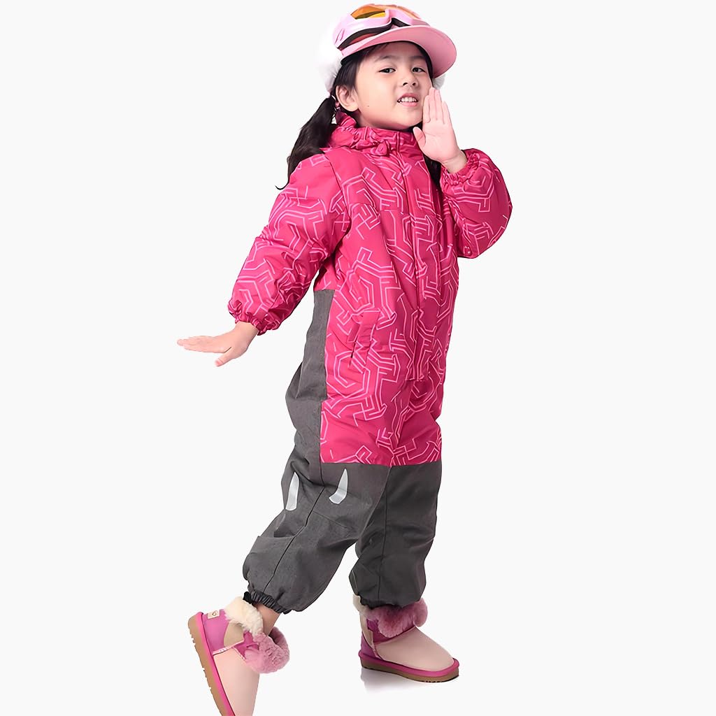 linboo Unisex Kinder Einteiliger Schneeanzüge/Skioverall mit Kapuze Wasserdicht Schneeoverall Verdickte Warm Outdoor Skianzüge Snowboard für Jungen Mädchen