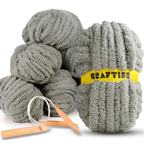8 Rolls Desert Sage Chenille Chunky Yarn for...