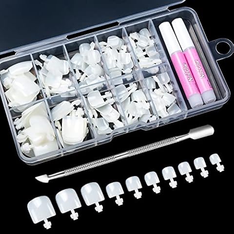 100pcs False Toe nails Set, 10 Sizes Natural Acrylic Fake Toenail Tips Full Cover Artificial Toe nails with Glue and Box for Women Girls Nail Salon and Nail Art DIY Cover