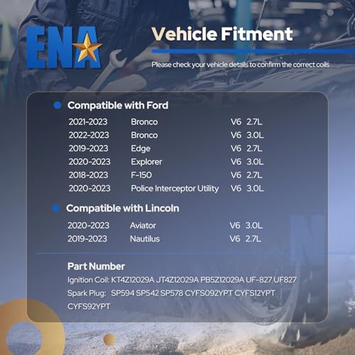 ENA Set of 6 Ignition Coil with 6 Iridium Spark Plug Compatible with Ford Lincoln Bronco Edge Explorer F-150 Aviator Nautilus 2019-2023 V6 2.7L 3.0L Replacement for JT4Z12029A KT4Z12029A PB5Z12029A by ENA - Image 3