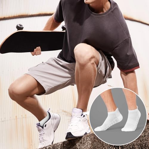 6 Pairs Ankle No Show Running Hiking Athletic Socks for Men Women Sport Cushioned White Grey Socks4