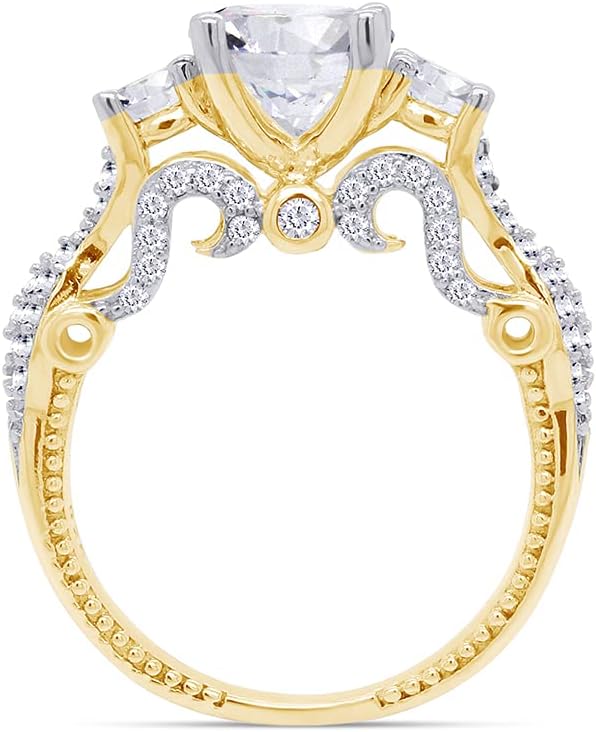 Vintage Filigree Style, Round Cut Sparkling Cubic Zirconia Three Stone Engagement Promise Ring In 14k Gold Over Sterling Silver Jewelry For Women