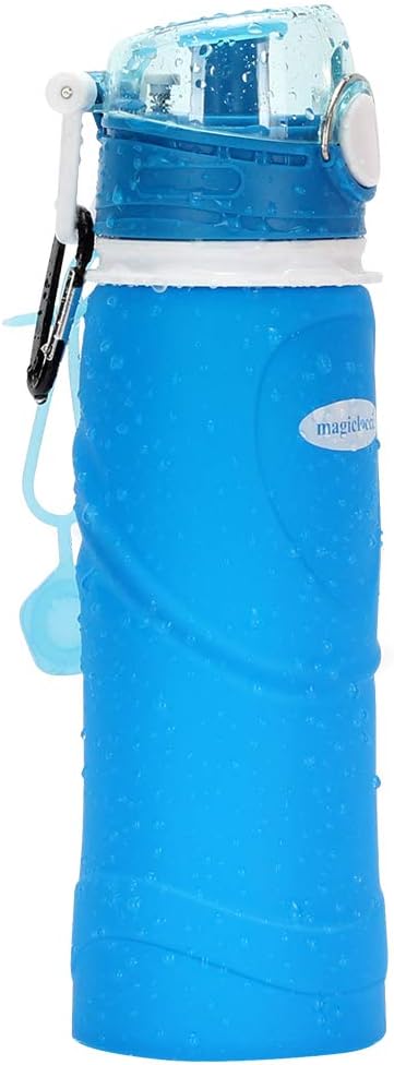 Collapsible Water Bottle 750ml / 26 fl oz, Reusable Foldable Leak Proof Travel Bottle, Outdoors Sports Camping Hiking Gym Fitness Training Bottles, Food-Grade Silicone BPA Free/ Non-Toxic(Blue)