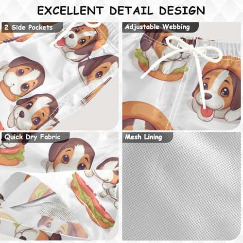 Pigsaly Boys Swim Trunks Cute Hamburger Hat Beagle Puppy Dog Boys Board Shorts Swimsuit Swimwear Summer Bathing Suit 3T Multicolor3
