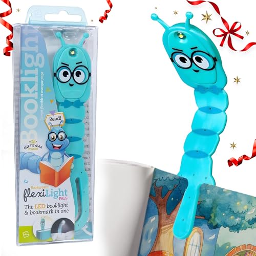 Gifts for Readers & Writers Bookmark Reading Light Bookworm Teal - 2in1 Clip On Bookmark Kids Book Light for Reading Night in Bed, Travel Cute Book Lights, Flexible 8 Lumen LED Lights for Books