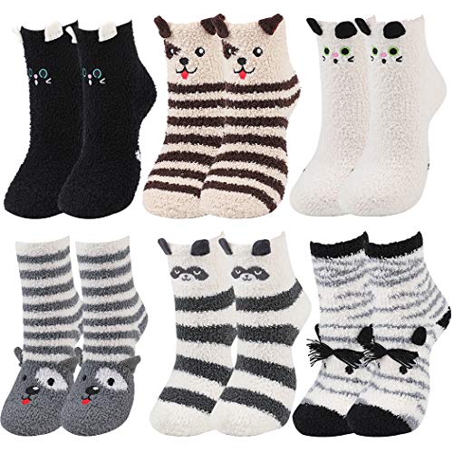 Aniwon 6 Pairs Womens Fuzzy Animal Socks Winter Cozy Soft Fluffy Cute Animal Warm Slipper Christmas Socks Gifts