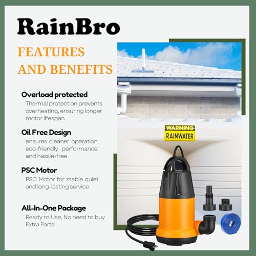 Image of Submersible Sump Pump, Water Pump With 25Ft. Water Hose, Portable Utility Pump, Water Transfer Pump with 25-Foot Cord, 4000 GPH, Ideal for Swimming Pool, Garden Pond, Basement