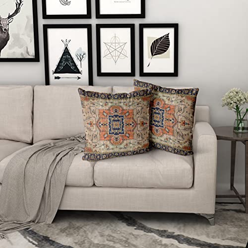 Kawani Aztec Terracotta Boho Throw Pillow Covers 16X16 Inch Vintage Persian Rust Retro Carpet Decorative Pillows Square Pillow Cases Farmhouse Accent Home Decor For Bedroom Couch Sofa Porch Set Of 2 #TOP4