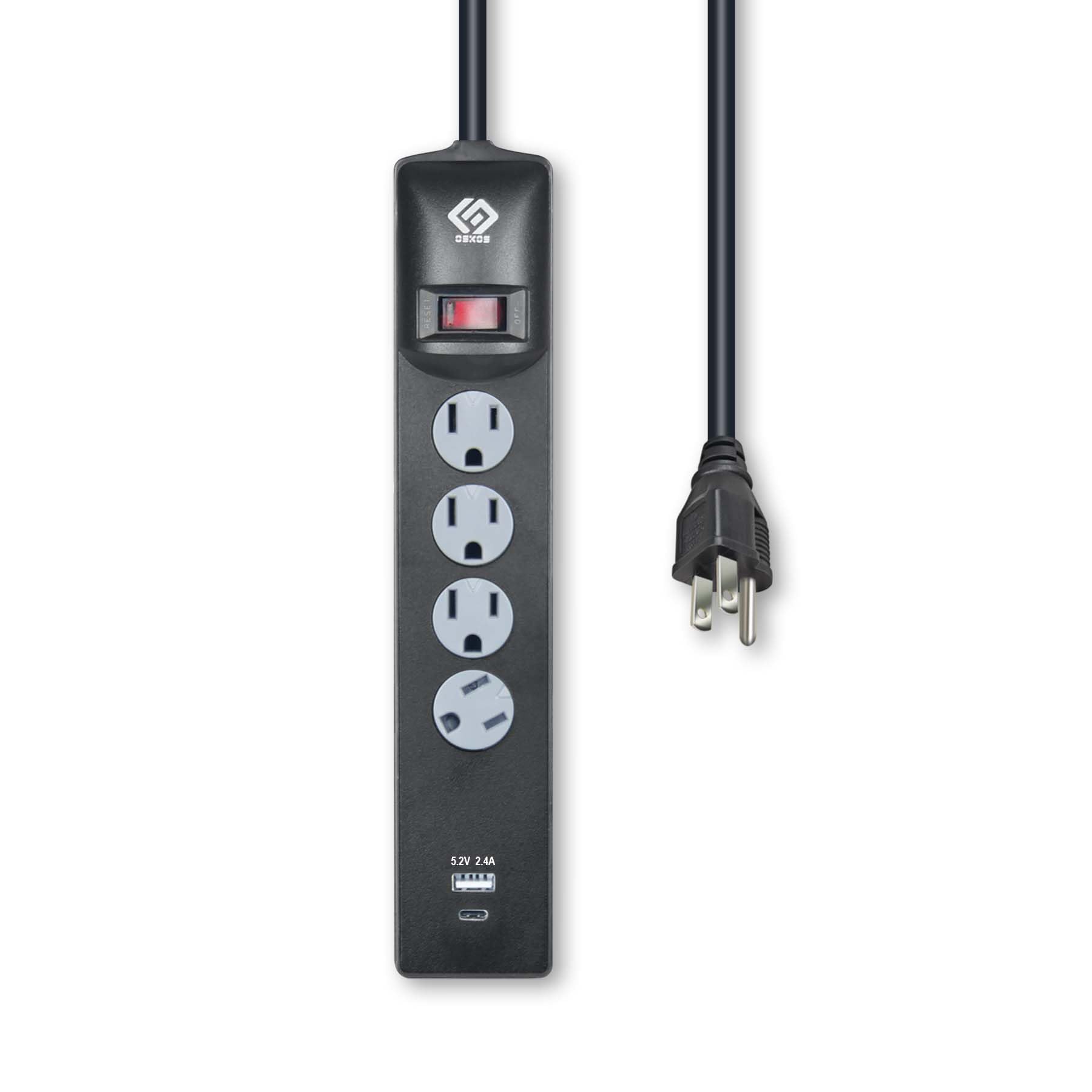 OSKOS Surge Protector Power Strip, 4 Outlets, Two USB 2.4A Ports (1A1C), 4FT Extension Cord, 500 Joules, 15A/1800W,Wall Mountable, UL Listed