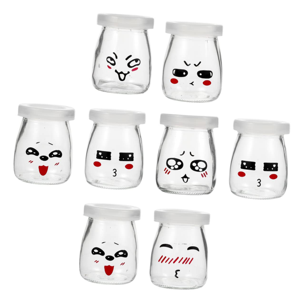 UPKOCH Vasetti Yogurt Vetro 8 Pezzi Coperchio in Plastica, Facili da Aprire e Pulire, per Yogurt e Gelatine, per Ragazzo Ragazza Colore Casuale Stile Casuale