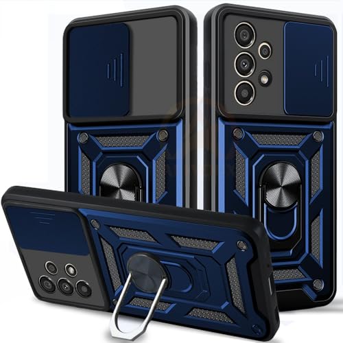 Image of Armor Bumper Back Cover Case for Samsung A33 5G Rotating Camera Cover, Ring Holder & Kickstand | Heavy Duty & 360 Degree Protection Samsung A33 5G Back Cover (Blue)