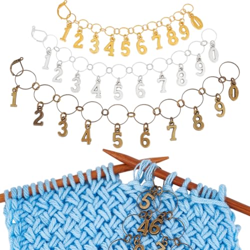 BENECREAT 3Pcs 3Colors Brass Knitting Row Counter...