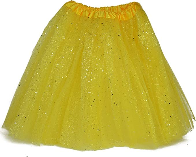 MUNDDY - Tutu Elastico Tul 3 Capas 40 CM de Longitud para Adulta Distintas Colores Falda Disfraz Ballet (Envio 48-72h con Seguimiento Desde Madrid) (Amarillo con Purpurina)