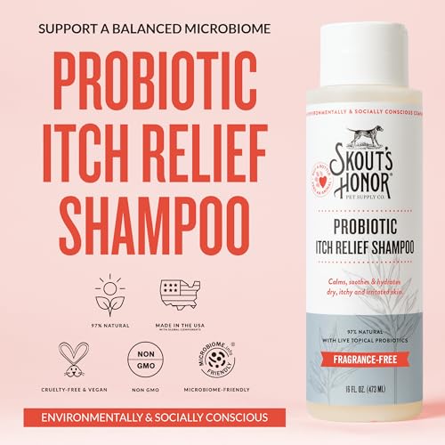 Image of SKOUT'S HONOR Probiotic Itch Relief Shampoo for Dogs, 16 oz | Non-Medicated Microbiome-Friendly Formula with Avocado Oil and Omega-3s, Paraben & Sulfate-Free, Unscented