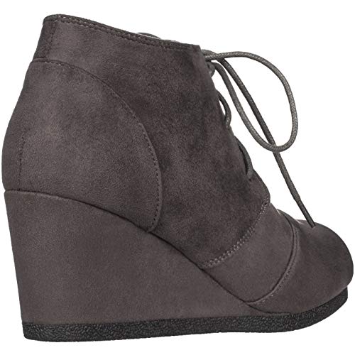 ILLUDE Women's Round Toe Lace Up Wedge Heels Suede Ankle Boots Booties3
