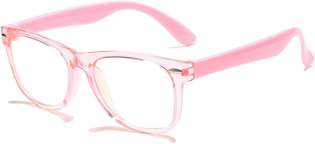 AZorb Kids Blue Light Blocking Glasses 2 Pack Unbreakable Frame for Boys & Girls-2 Pack(Transparent Pink+Transparent Purple)