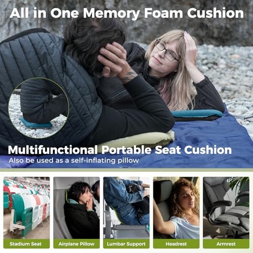 image for ATEPA Inflatable Stadium Seat Cushion, Self-Inflating Memory Foam Stad